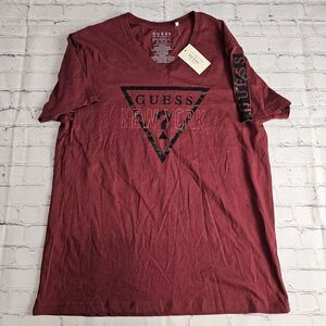 NEW Guess Womens Top Large Cap Sleeve Pinot‎ Noir Cotton New York Logo